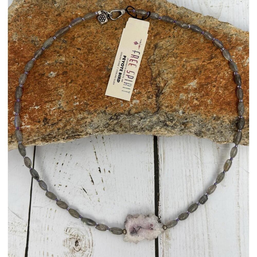 Peyote Bird Solar Quartz‎ Labradorite Sterling Necklace J217